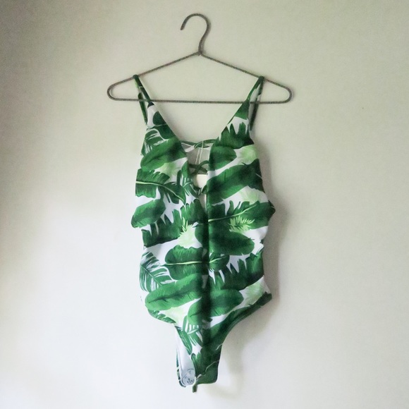 Zaful Other - Zaful Palm Leaf Print One-Piece Swimsuit Green M